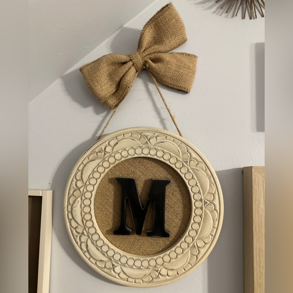 Decorative Wall Hanging Letter M with Burlap Bow